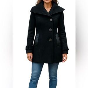 Mackage Black Wool Cashmere Blend Coat with Leather Trim — Size S / Small